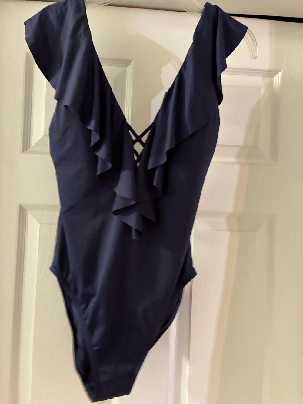 La Blanca Navy Ruffle V-Back Girls One-Piece Swimsuit